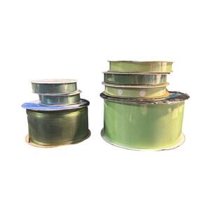 Green Ribbon Lot – Lime, Polka Dot & Metallic – 7 Roll